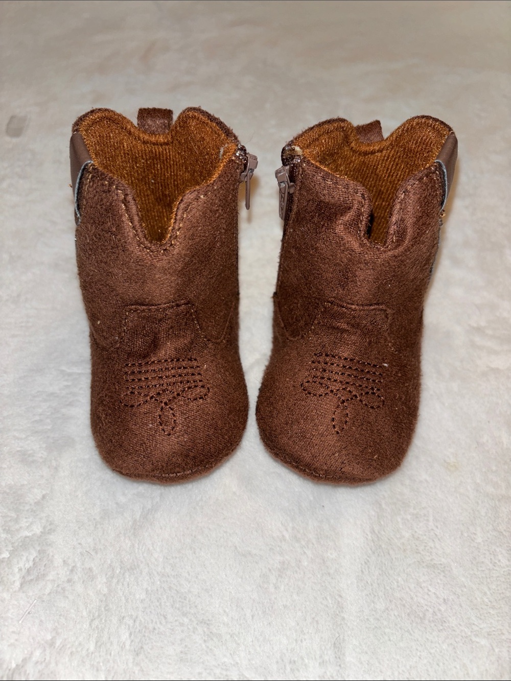 Blue suede shoes brown Zip Booties with zipper 0-3 months gender neutral